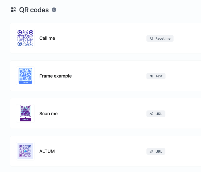Скриншот страницы системы QR-кодов приложения